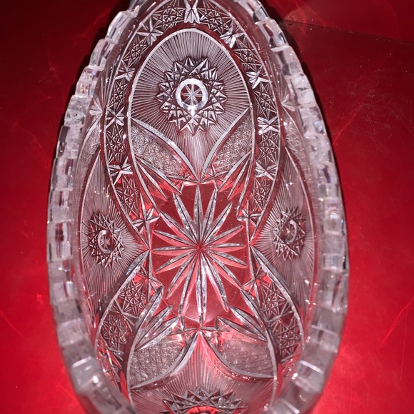 Beautiful Antique Heavy Cut Glass Oval Bowl High End - Picture 4 of 16